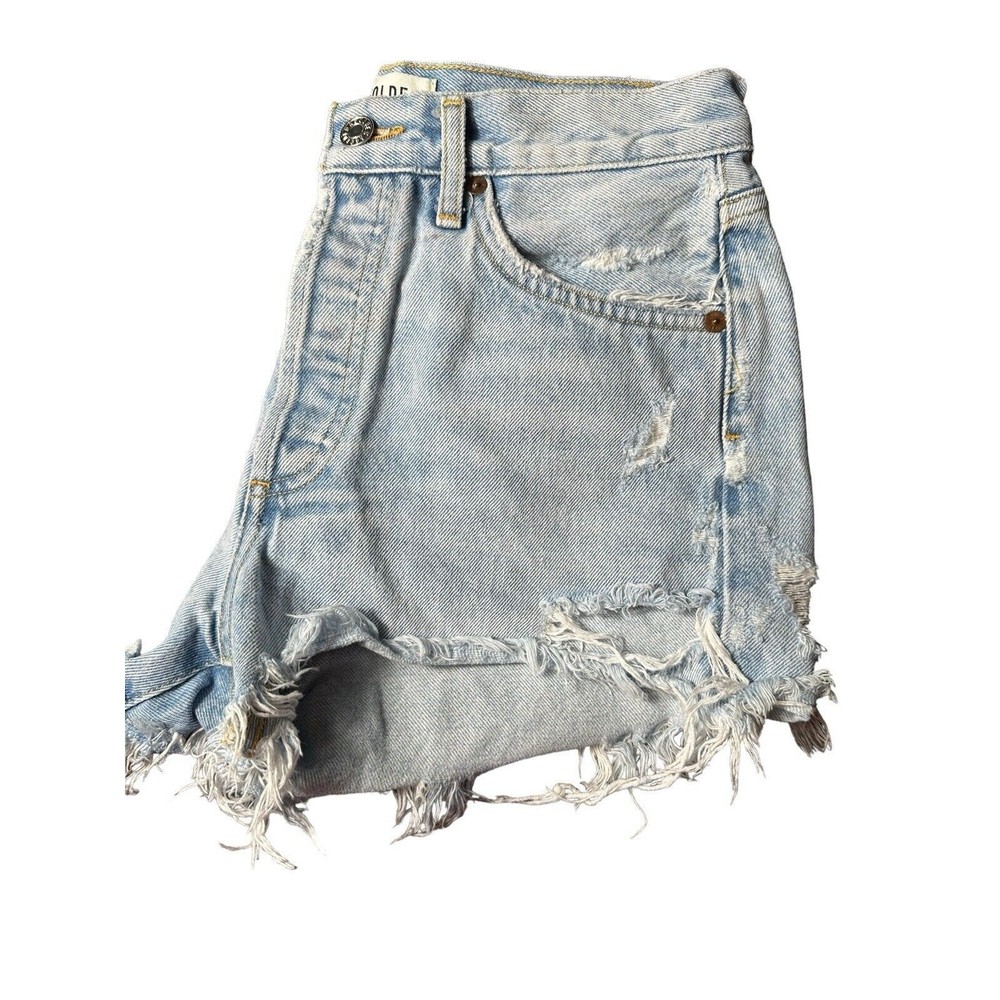 Agolde Jean Shorts Size 25 Women’s Blue Denim Parker Button Fly Distressed AB8-3 - Picture 9 of 9